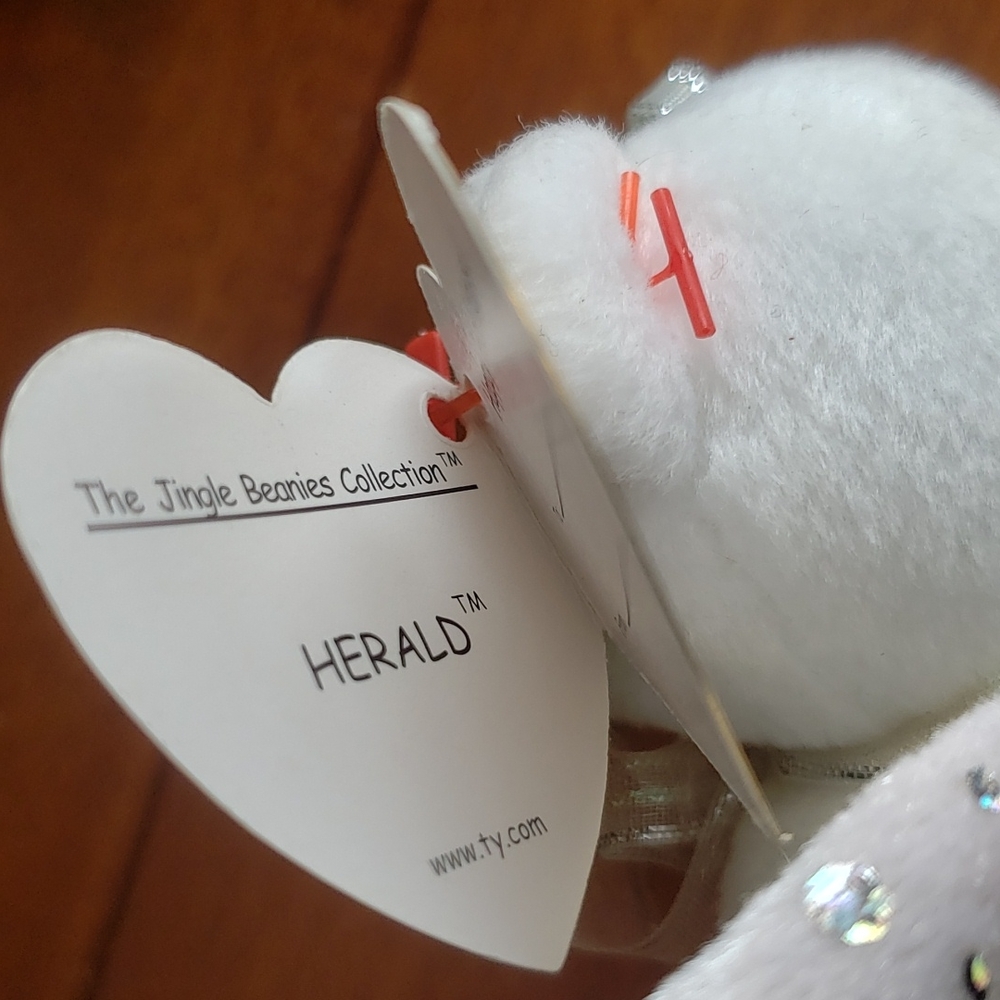 2 TY JINGLE BEANIES Angle Bear Herald White Snowman  snowcap with tags ornaments - Picture 8 of 10